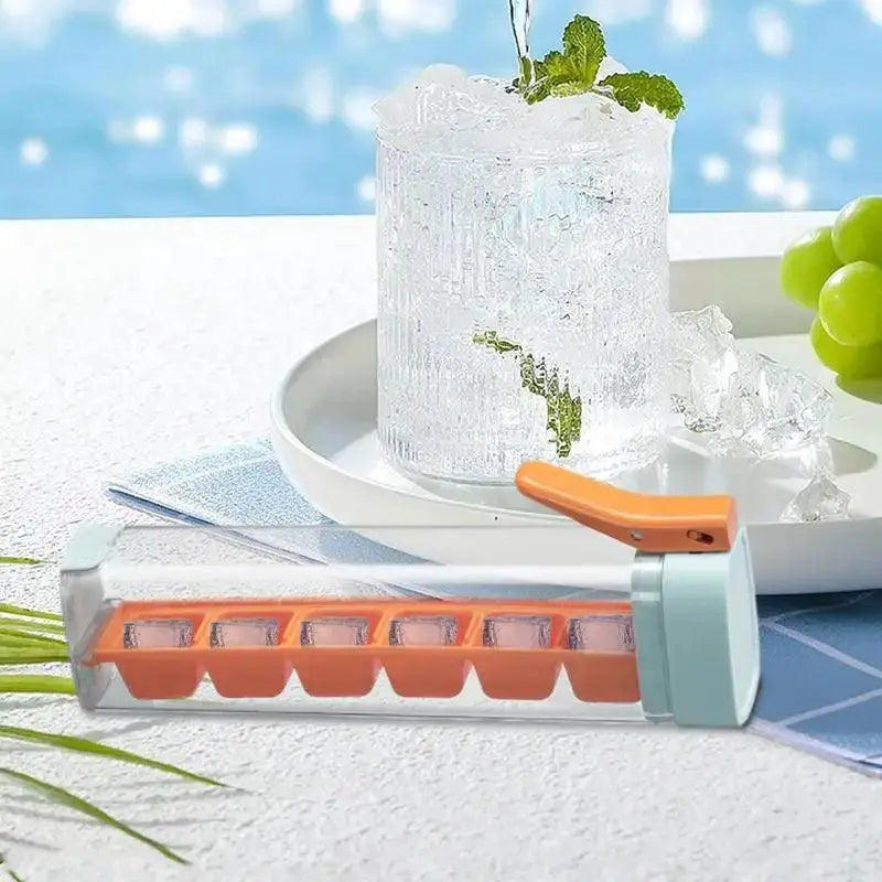 Six Compartment Press Type Ice Cube Molds With Lids