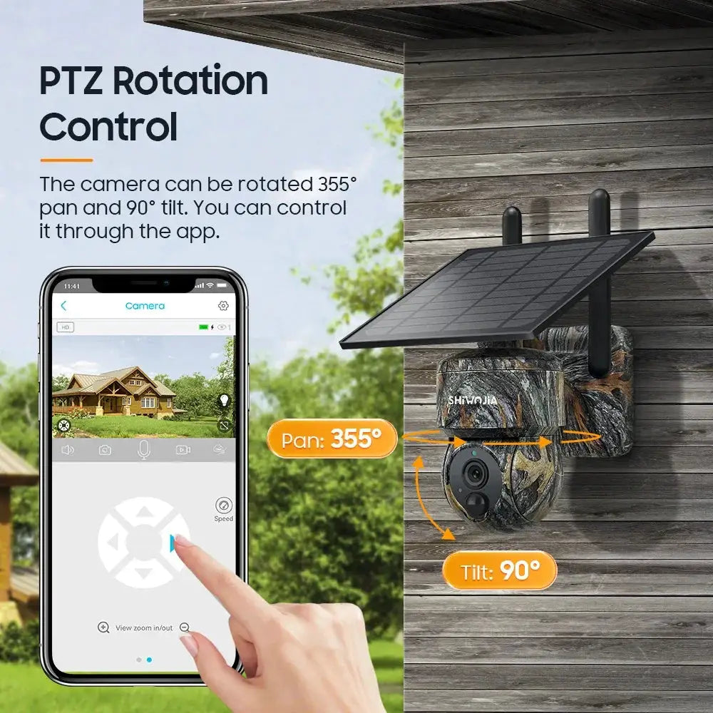 Shiwojia 4MP Camouflage Solar Camera 4G WiFi PTZ 360