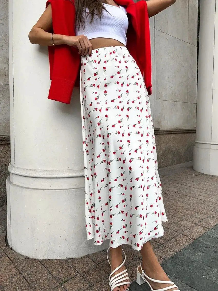 Elegant Slim Print Skirt High Waist Fashion For Women