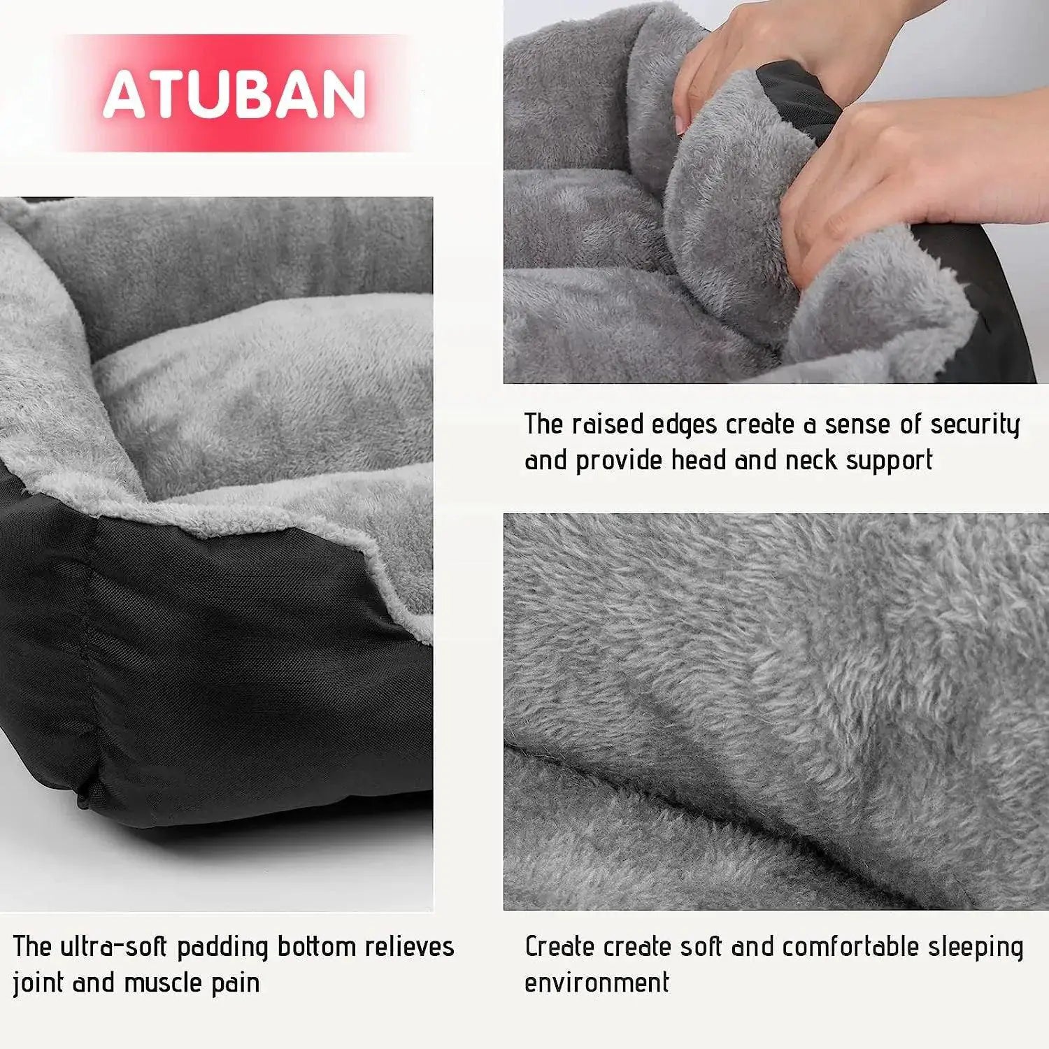 ATUBAN Large Washable Dog Bed for Comfortable Sleep