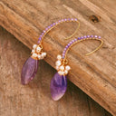 Oval Gemstone Earrings Natural Red Agate Amethyst Handmade Jewelry For Women