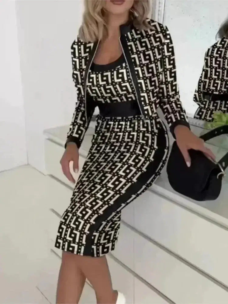 Elegant Office Lady Jacket Dress Set Professional Ensemble