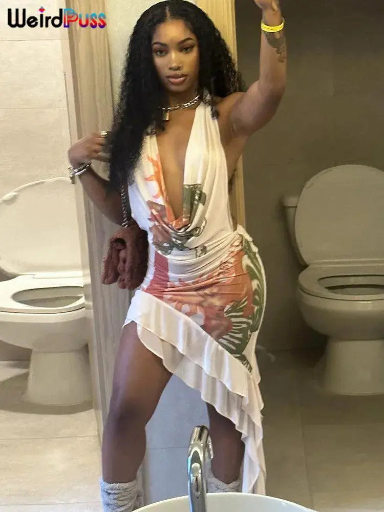Sultry V Neck Halter Bodycon Dress for Summer Style