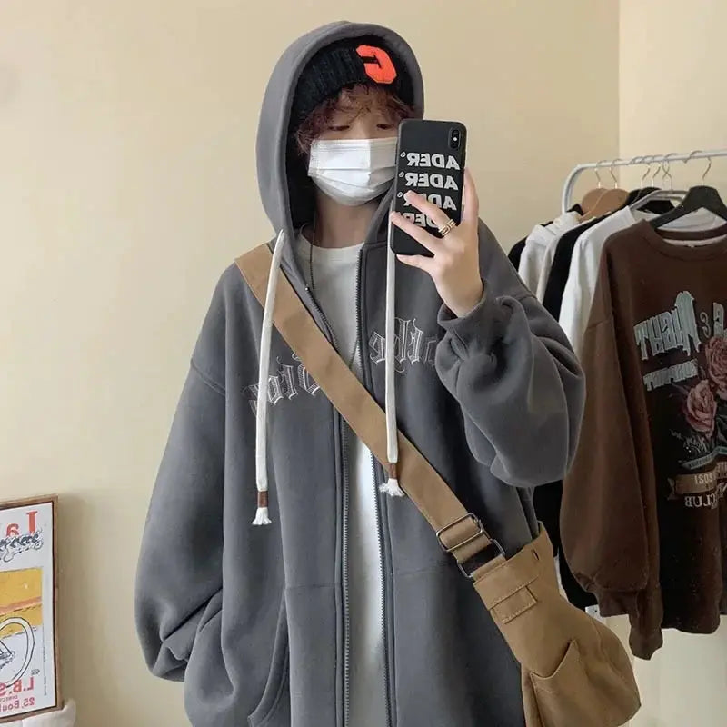 Y2K Women Vintage Zip Up Hoodies Harajuku Casual Sweatshirts
