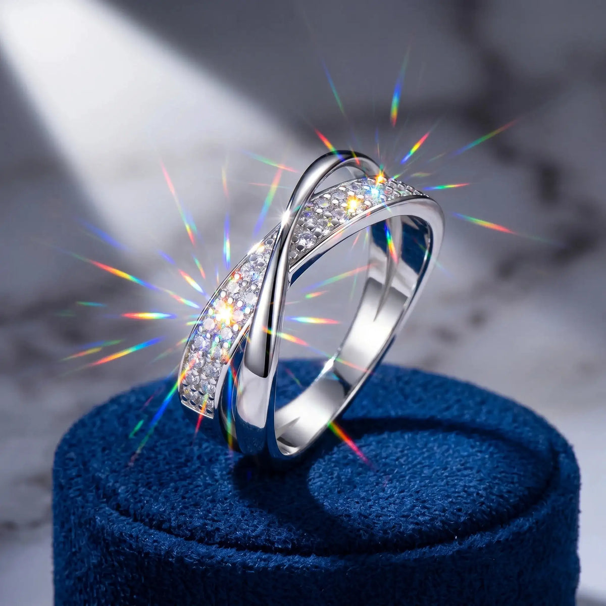 Cross Wrap Moissanite Ring Silver — product image 1