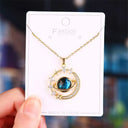 Luxury Inlaid Zircon Moon Pendant Necklace For Women