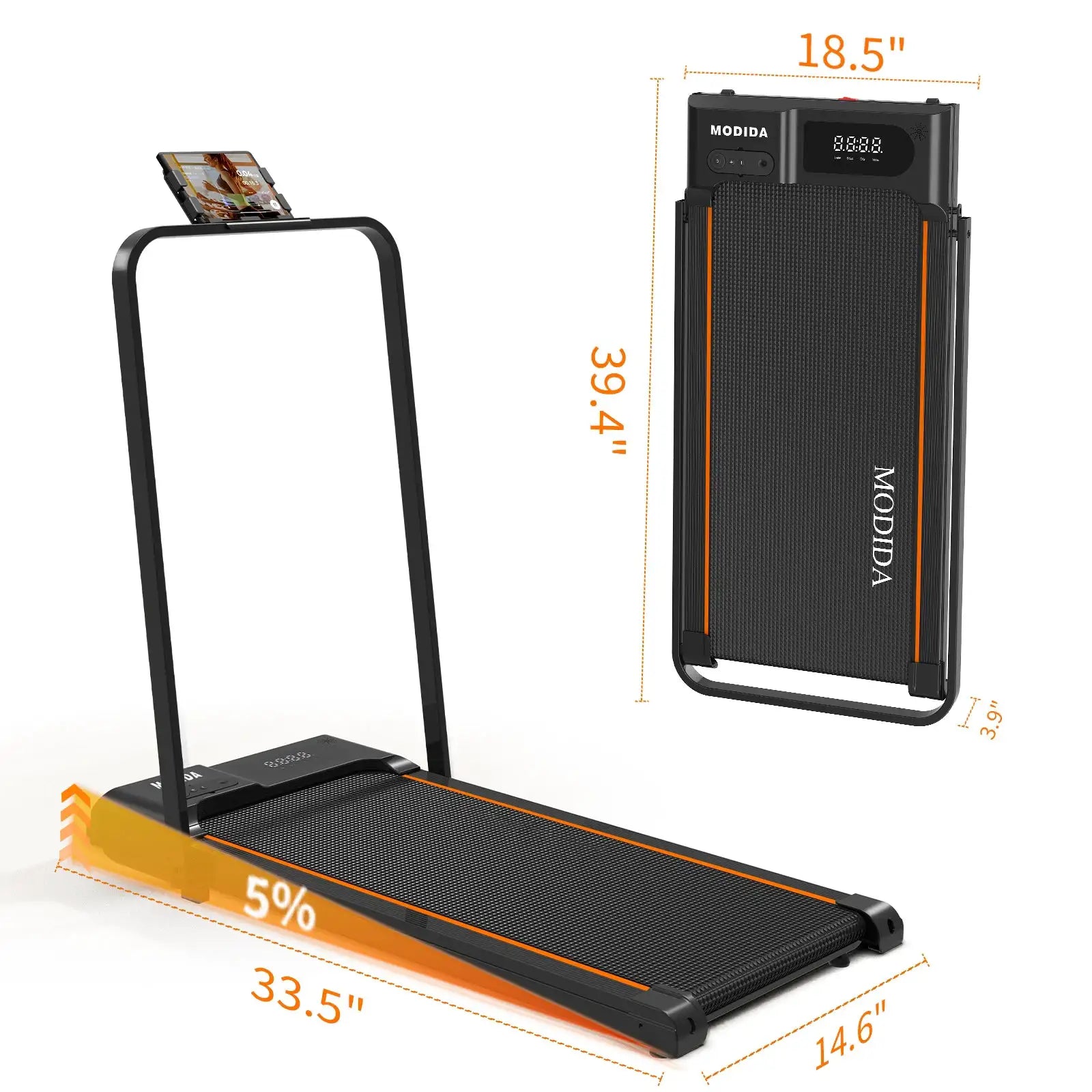Walking Pad Treadmill with Foldable Handrail, 3.5HP Quiet Motor, 12-Speed LED Display, 300LB Capacity, Portable Under Desk Treadmill for Home Office Apartment Small Spaces