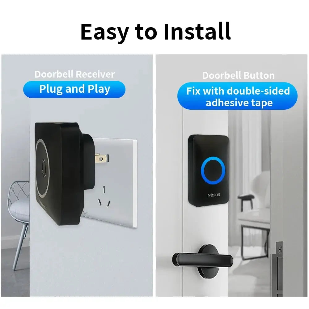 Meian Smart Home Doorbell Wireless Security Doorbell IP65 Waterproof Outdoor Door Bell 60 Songs 5 Volume Adjustable Chime Kit by stepyours.com