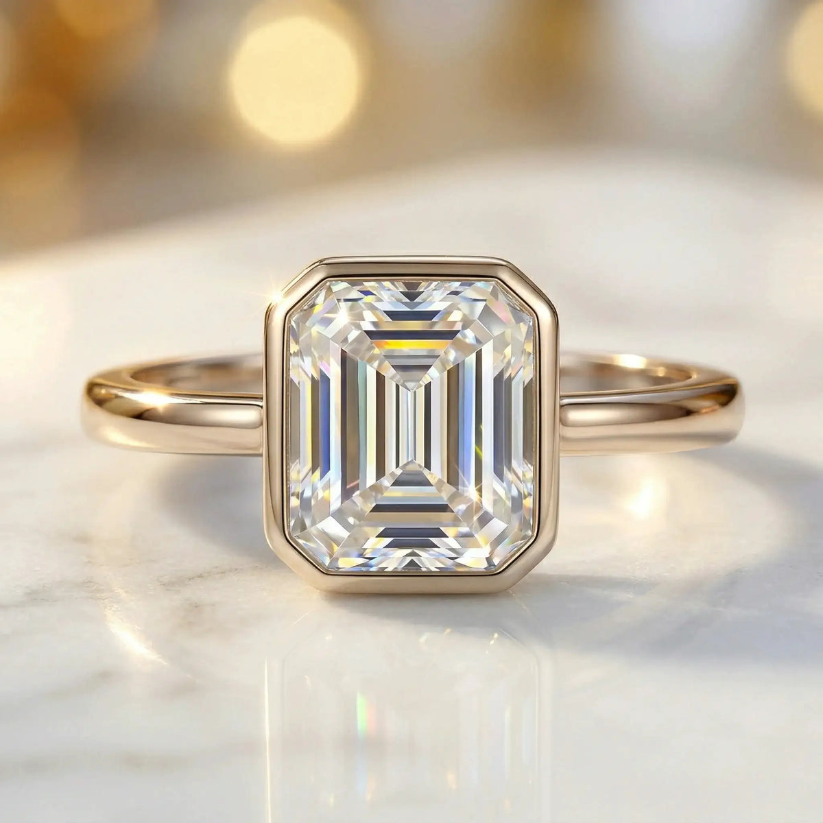 Emerald Moissanite Ring in Sterling Silver Minimalist — product view 3