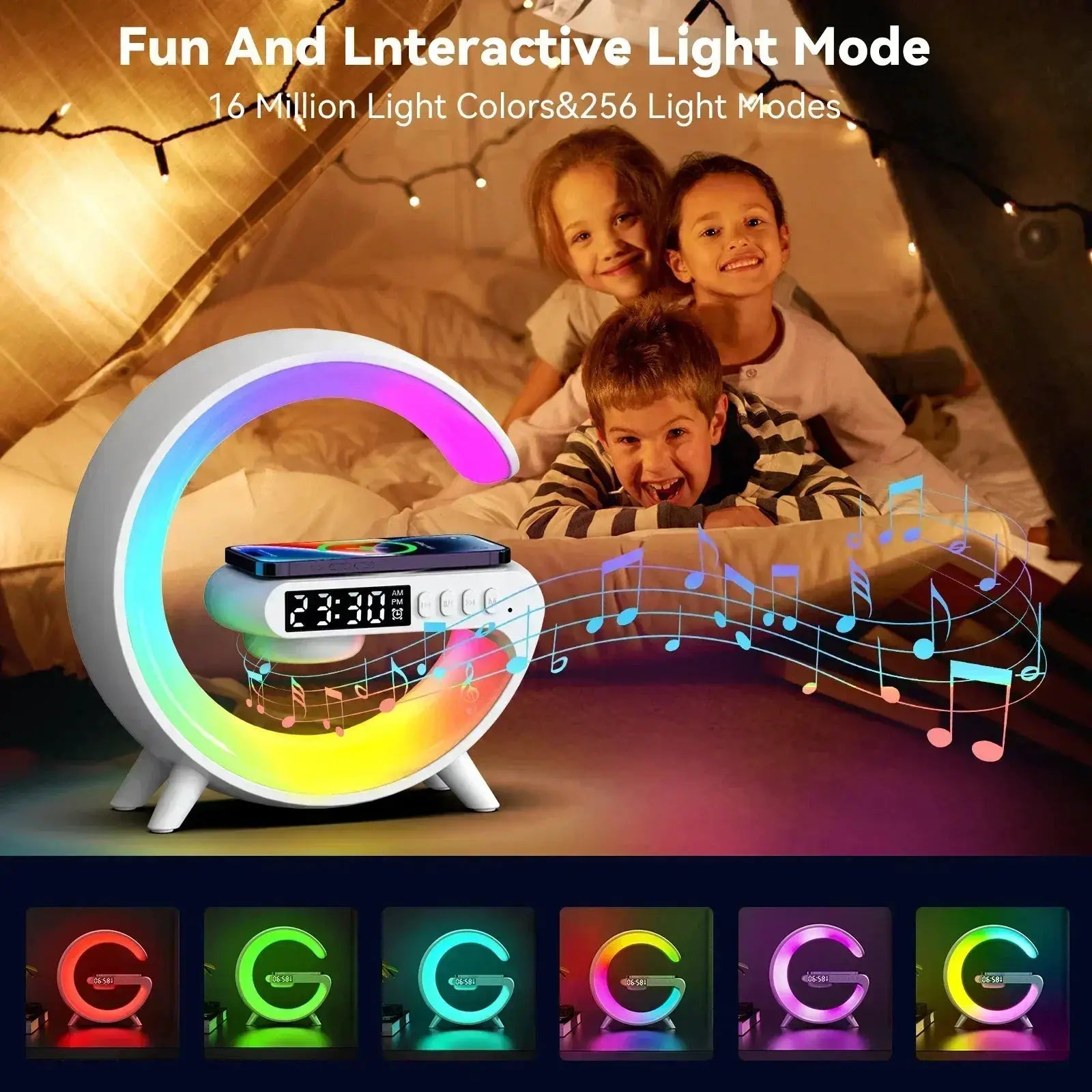 4 In 1 Wireless Charger Pad Stand Speaker RGB Night Light - OurLum.com