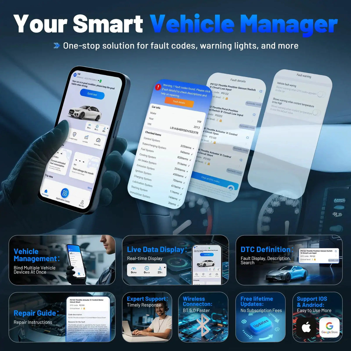 XTOOL AD20PRO Code Reader IOS Android OBD2 Scanner Oil Reset AD20pro Car Diagnostic Check Engine Light Battery Test Free Update