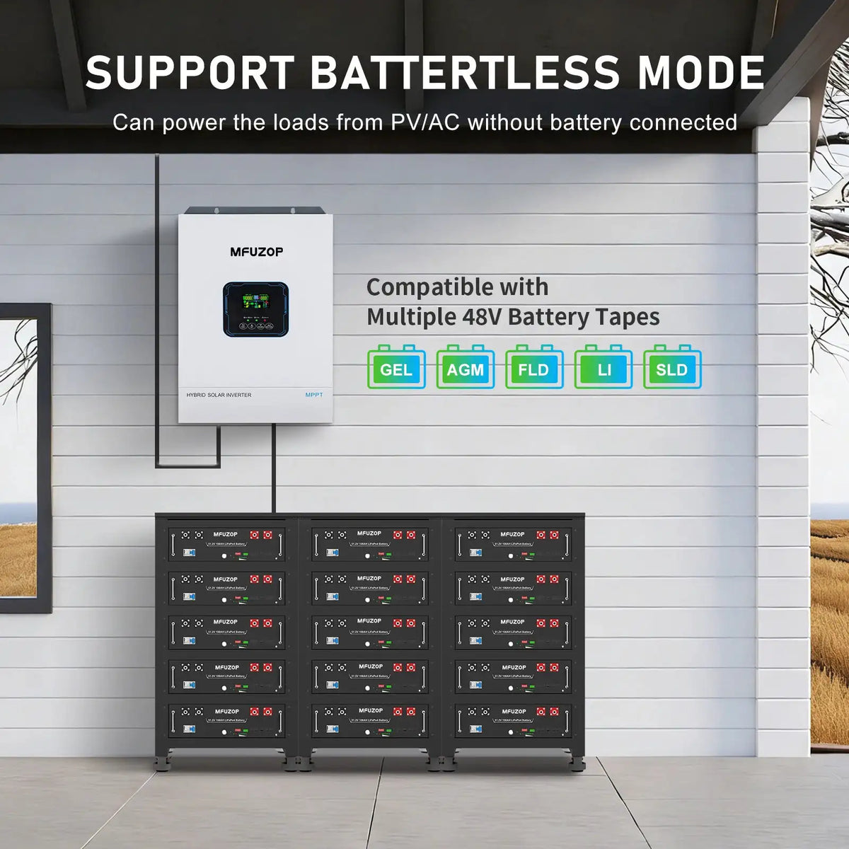 MFUZOP 48V 5500W Solar Hybrid Inverter MPPT & RS232 48VDC to 110/120V AC Pure Sine Wave Home & Off-Grid US Stock, 3-10 Day Delivery