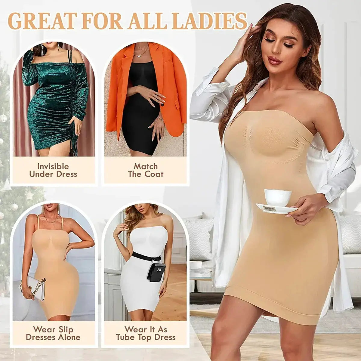 Strapless Tummy Control Shapewear Slip Dress for Women