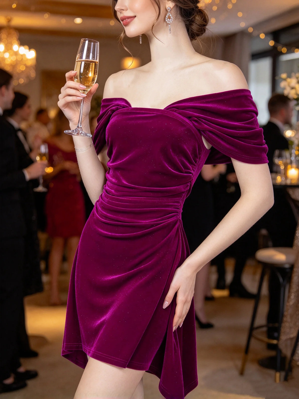 Strapless Ruched Velvet Party Dress