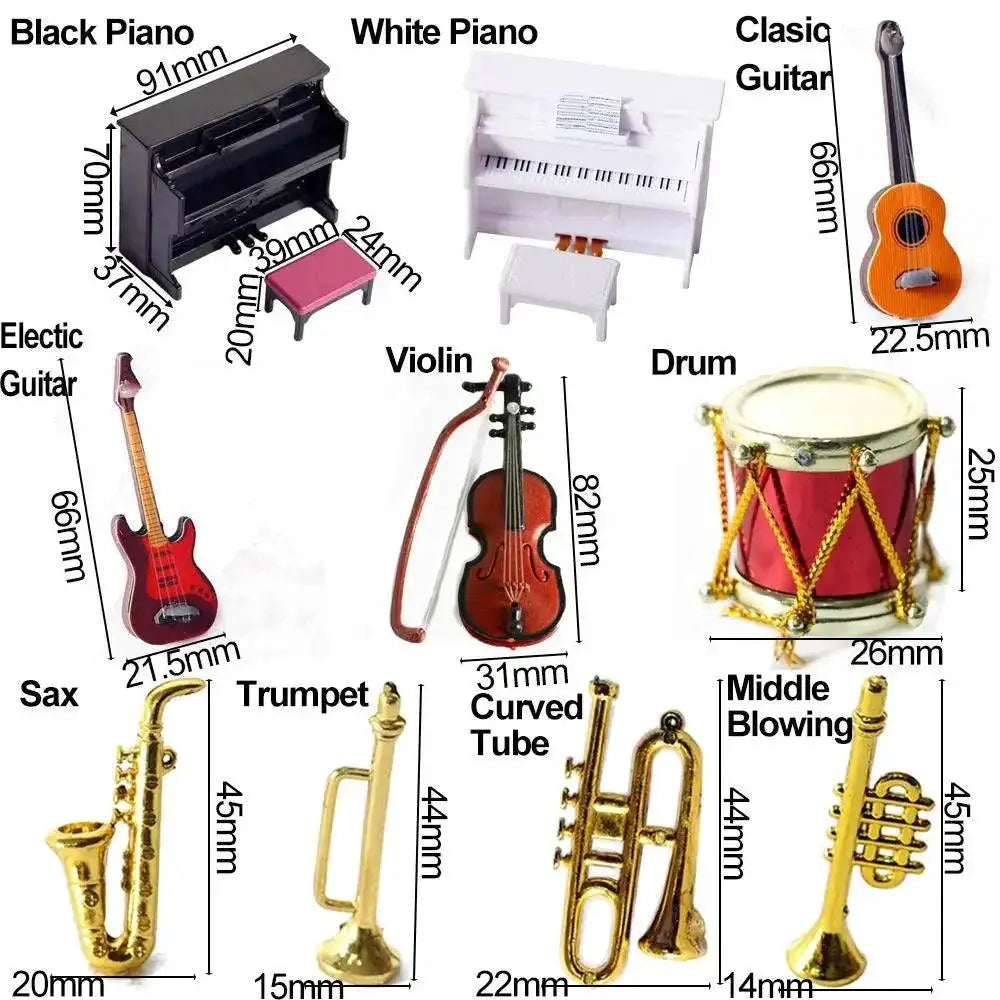 Miniature Musical Instruments Set Drum Violin Guitar