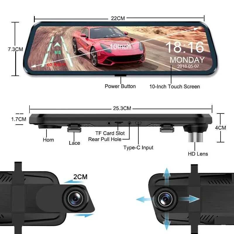 EACE 2.5K Mirror Dash Cam For Car Touch Screen With GPS WiFi 1440P Parking DVR - stepyours.com