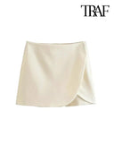 Vintage High Waist Zippered Skort Shorts Elegant Choice