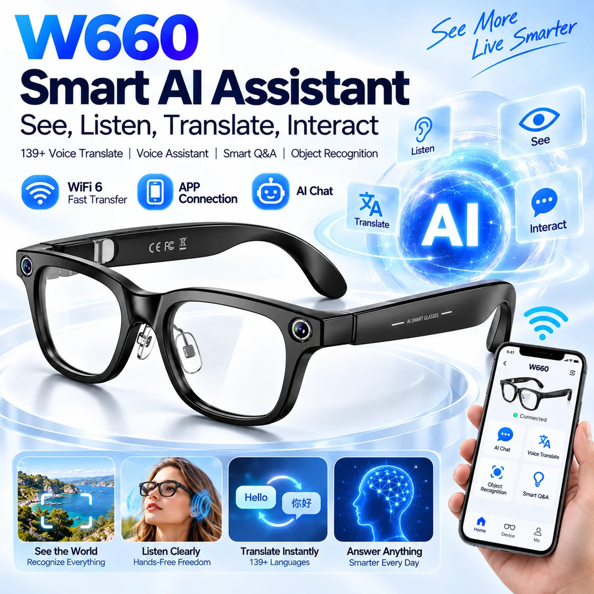 AI Smart Glasses 4K Camera