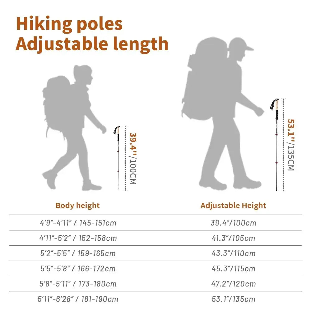 Carbon Fiber Trekking Poles 2 Piece Collapsible Hiking Poles