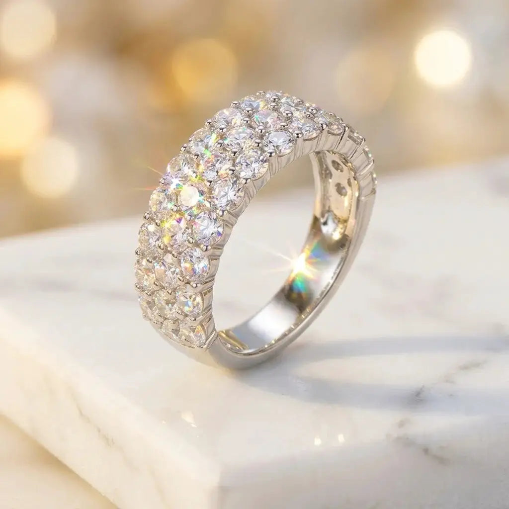 Moissanite Ring in Sterling Silver Triple Pave Setting — product view 3