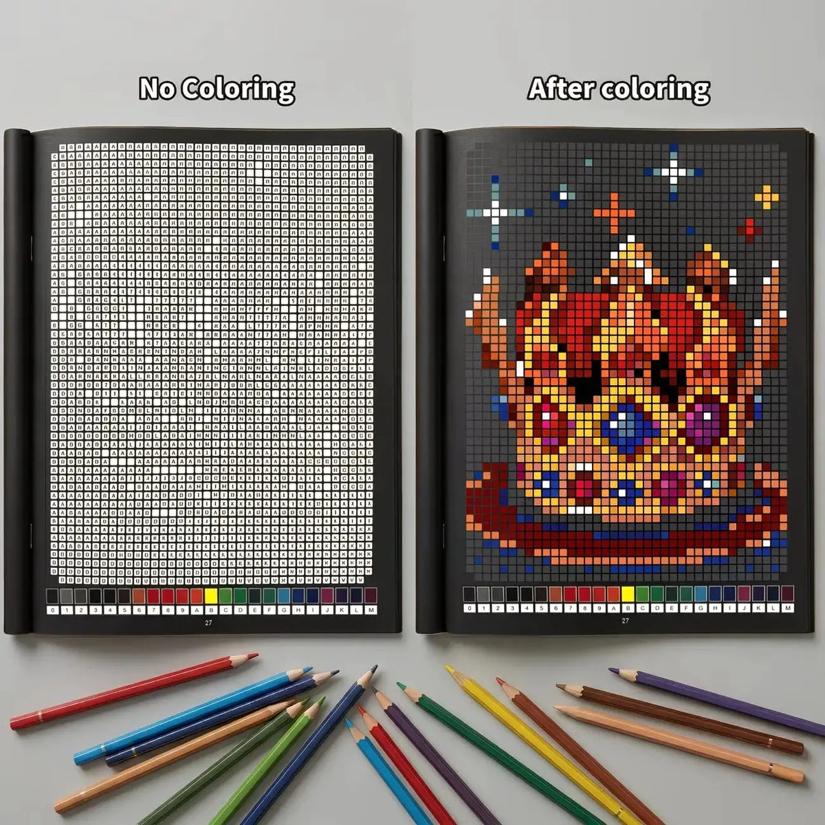 Mystery Mosaics Color by Number Coloring Book 32 Pages Pixel Art Activity Book for Adult Stress Relief Creative Drawing Workbook