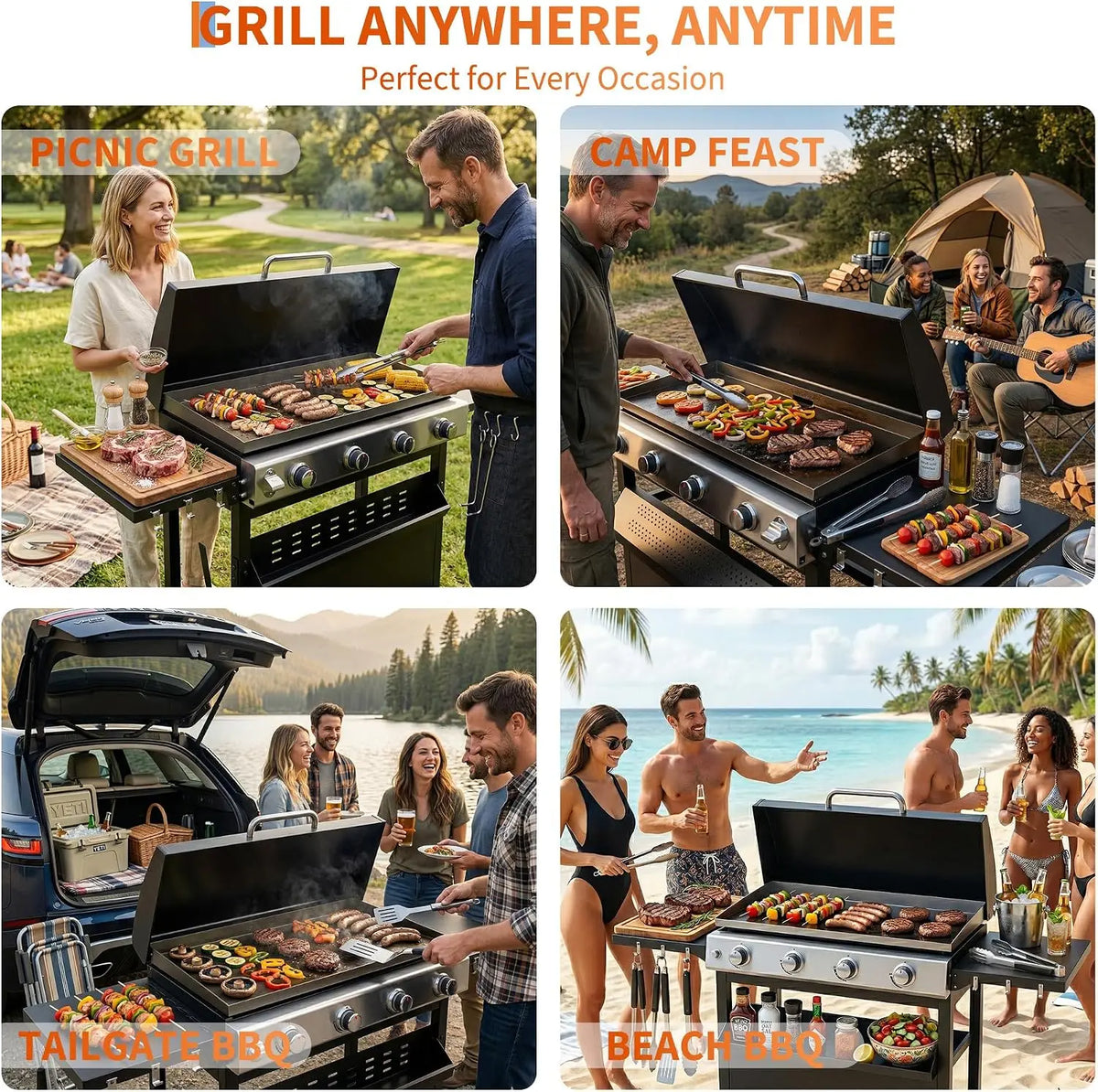 BTU Propane Gas Grill – sq.in Flat Top, Weather-Resistant Hood — product view 6
