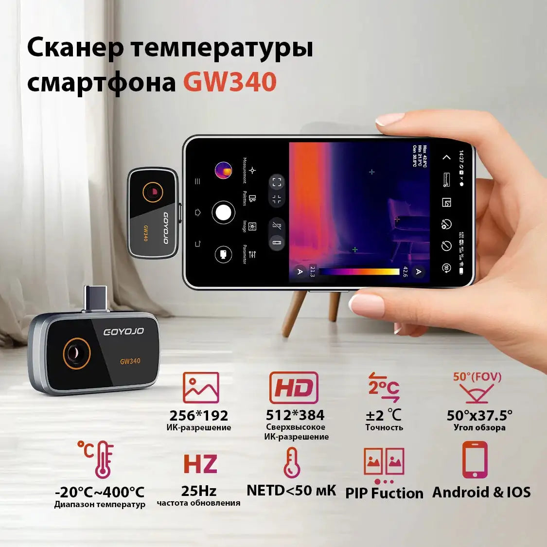 192*192 GW192A 25Hz Мобильная тепловизионная камера на базе IOS and Android Type-C for Phone Imaging Mini Electronics Repair