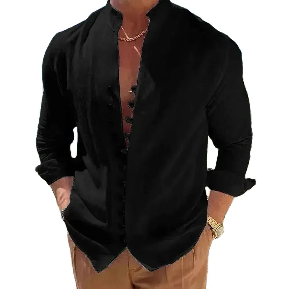 Spring And Autumn Cotton Linen Shirt Men Hot Sale Plus Size