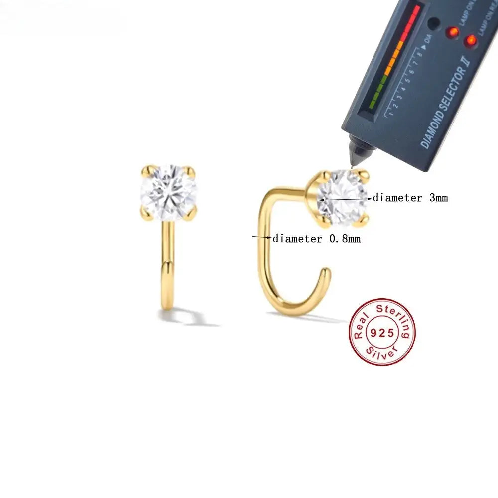 Fashion S925 Sterling Silver Single Moissanite Curved Hook Earrings for Women Engagement Luxury Jewelry Wholesale