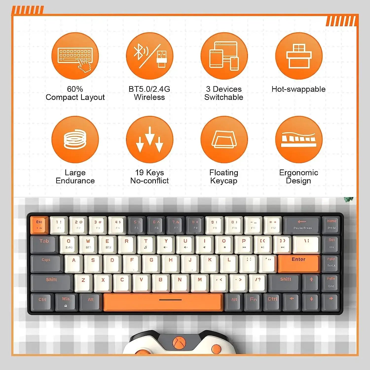 60 Percent Wireless Mechanical Keyboard Bluetooth Red Switch