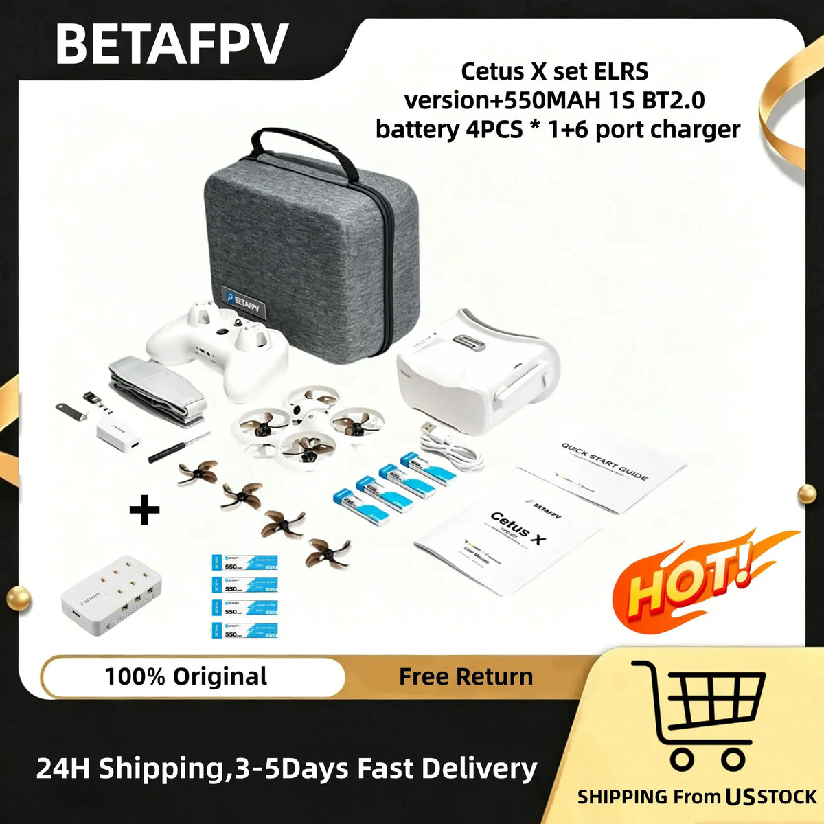 BETAFPV Cetus X FPV Drone 4k Professional Cetus X Set ELRS Version+550MAH 1S BT2.0 Battery 4PCS * 1+6 Port Charger Mini Drone Drones con cámara