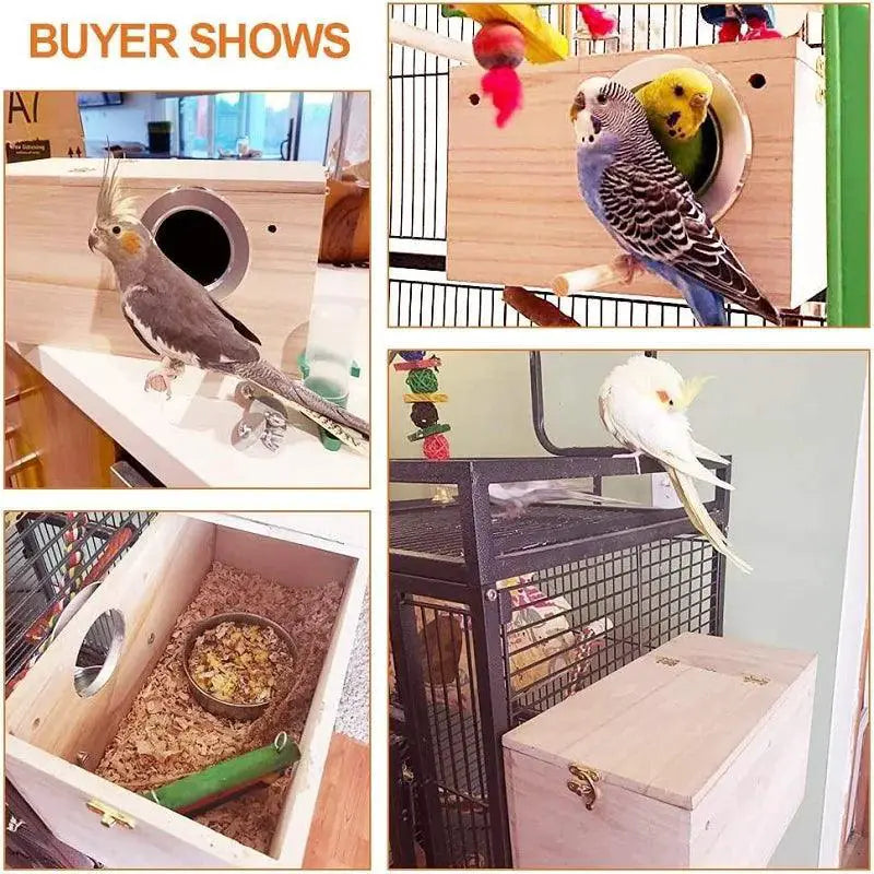 Natural Wood Parrot Breeding Box Bird House Nesting Spot