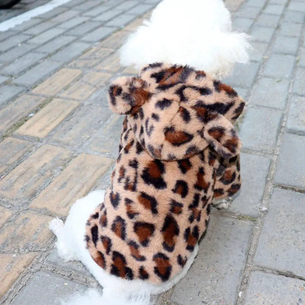 Leopard Print Fleece Hoodie For Small Dogs Winter Wear