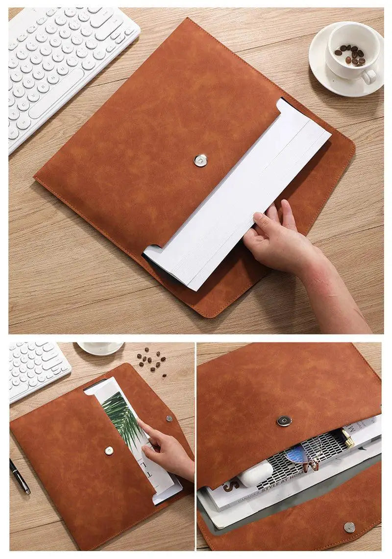 Premium A4 Leather Document Organizer Bag Large Capacity