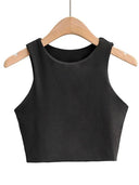 Women's Stylish O-Neck Tank Tops Elegant Double Nylon Sleeveless