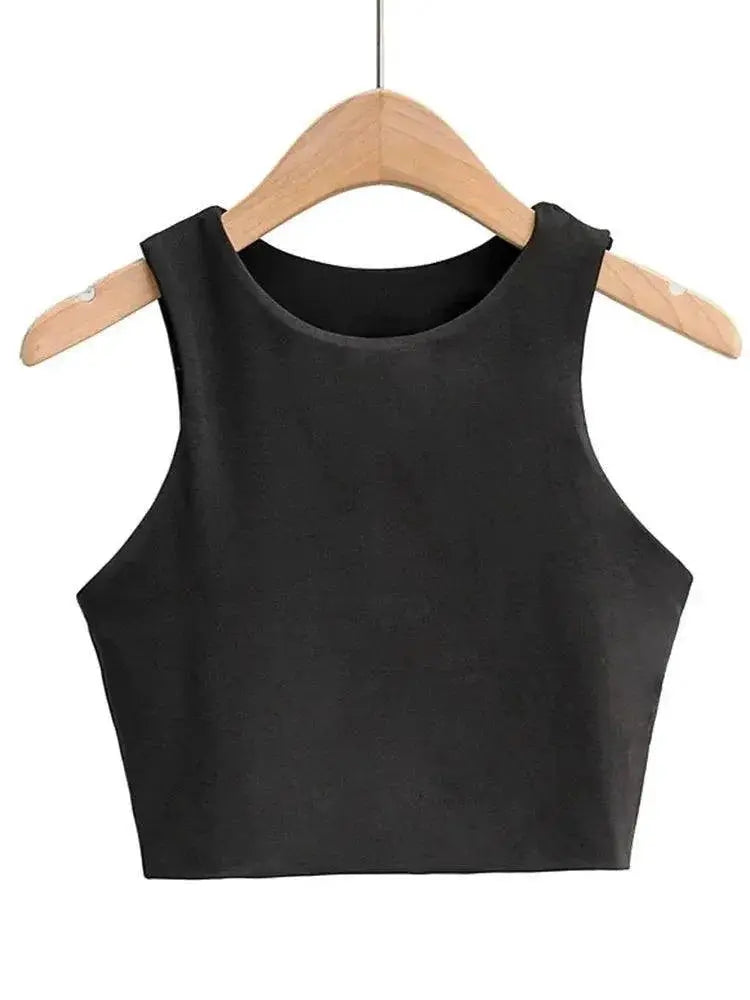 Women's Stylish O Neck Tank Top Double Nylon Sleeveless