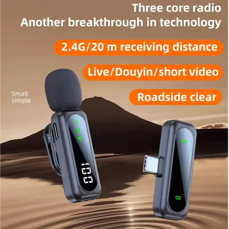 J21 Wireless Lavalier Lapel Microphone Audio Video Recording Mini Mic for iPhone Android Mic Portable Noise Reduction Vlog Live