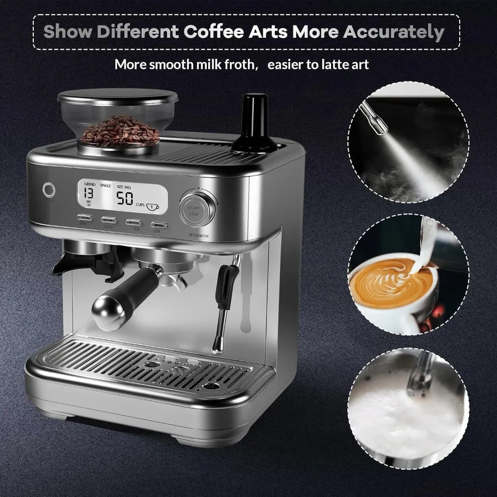 Espresso Coffee Machine Temperature Adjustable with Built-in Bean — product view 7
