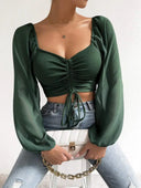 Lace Up Puff Sleeve Top for Women Chic