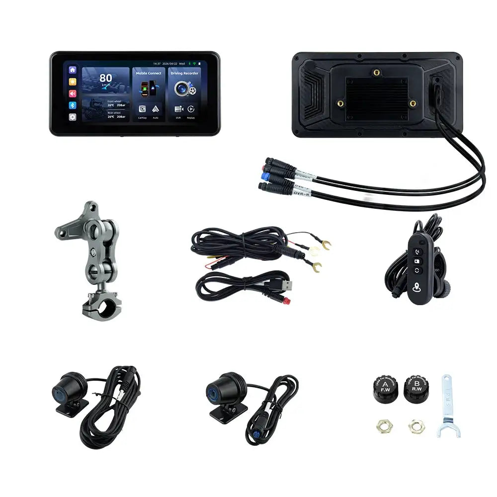 EKIY 6.25" Portable Digital Motorcycle Dashboard GPS Navigation Display Screen Wireless CarPlay Moto Android Auto With TPMS BSD
