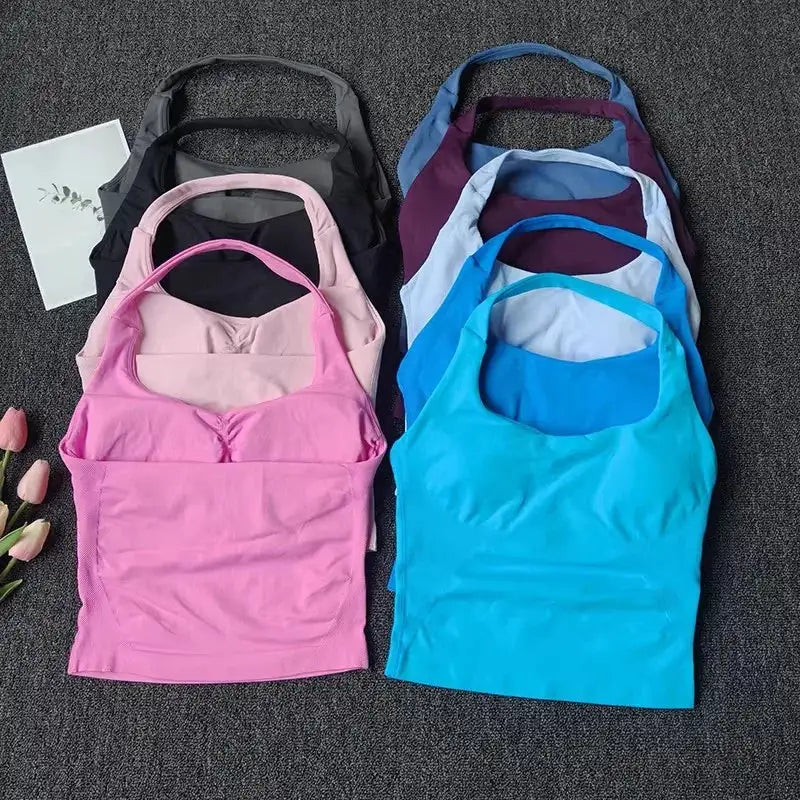 Women's Halter Neck Backless Camisole Sports Set with Padded, Shockproof Yoga Tank Top for Gym Fitness Workout & Daily Outdoor W