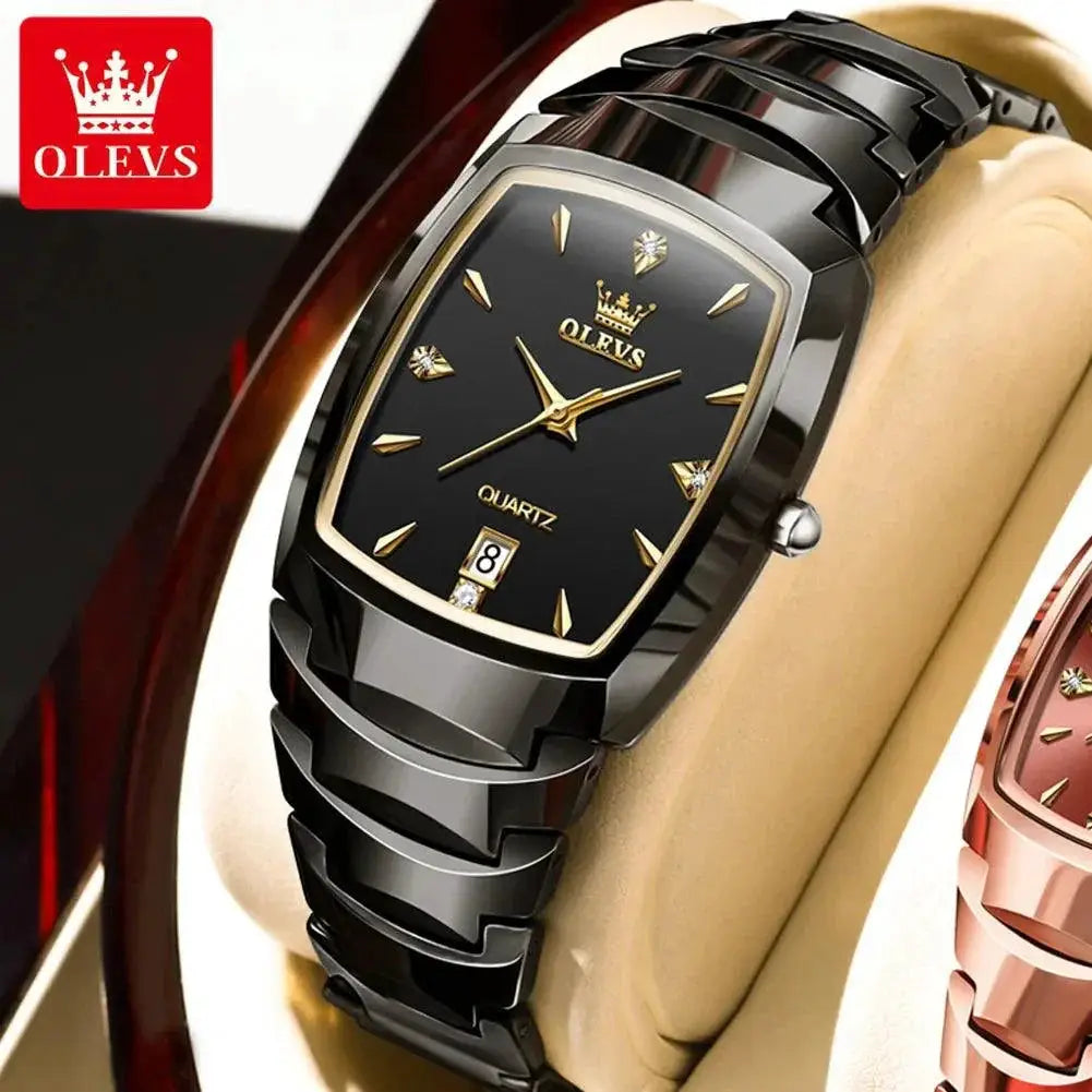 OLEVS Gold Tungsten Steel Square Dial Watch For Men