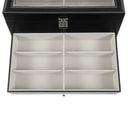Watches and Glasses Display Box Watch and Glasses Storage Case with Large Glass Lid Watch Box 24 Slots 12 Watches 12 Glasses Three-Layer PU MDF Fleece Lining Metal Lock Hinge Dustproof For Home Closet Store Jewelry Eyewear Wa
