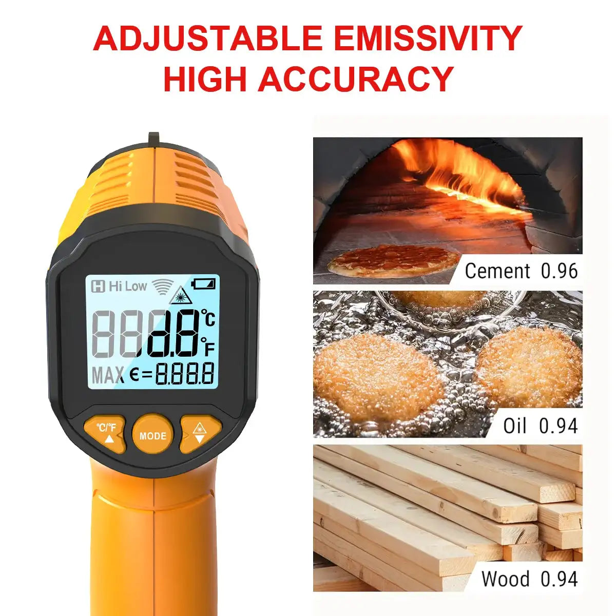TS600 Infrared Thermometer Digital Temperature Gun Laser Non-contact Temp Reader IR Temperature Sensor Adjustable Emissivity