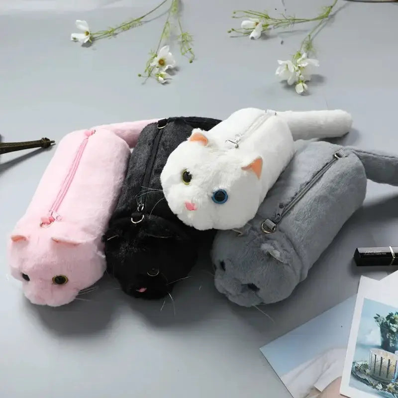 Women Cat Plush Shoulder Bag Corduroy Satin Fur Messenger