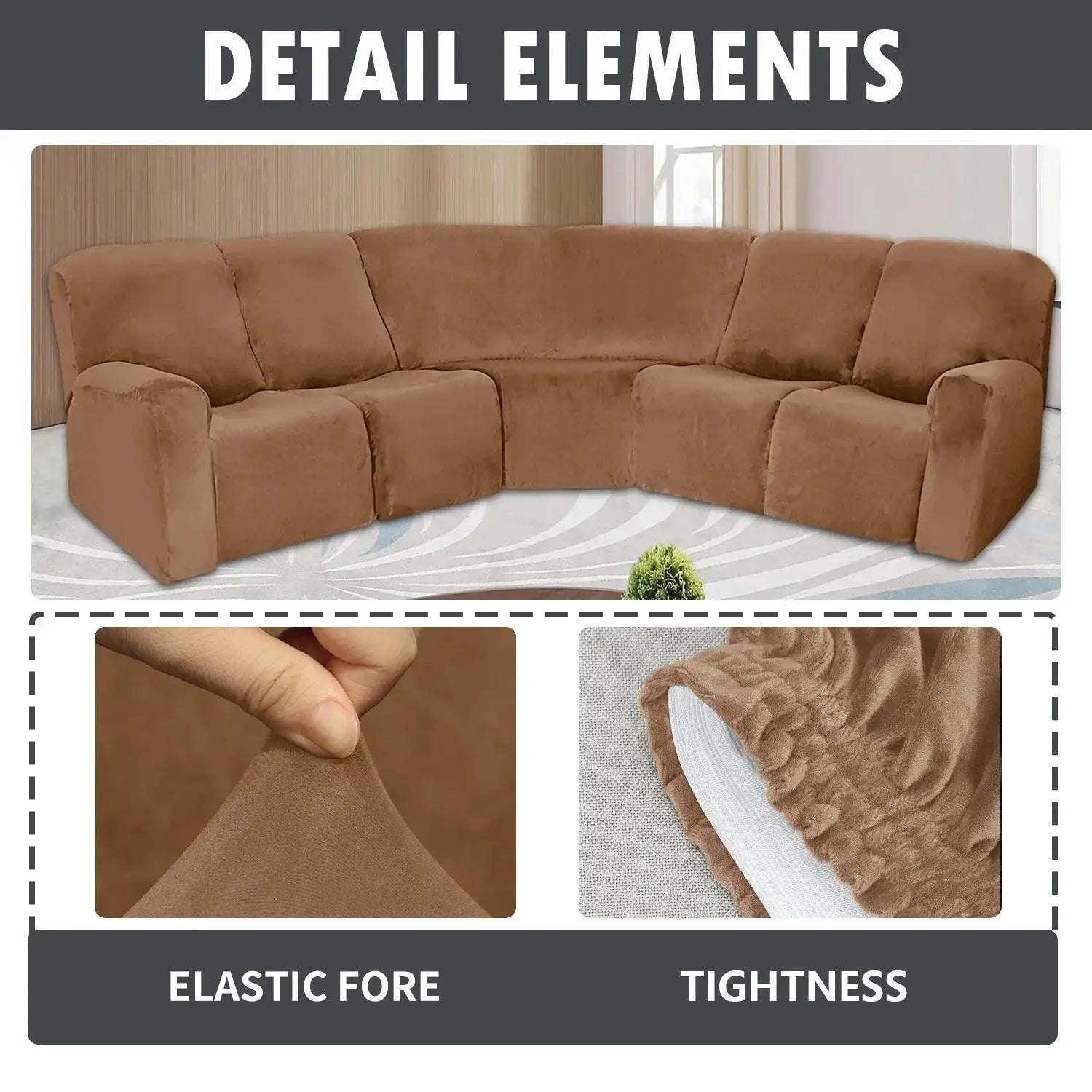 7 Piece L Shape Velvet Stretch Recliner Sofa Covers Set