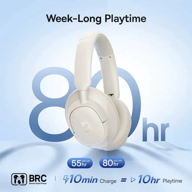 Baseus Bass Wireless Headphones Bluetooth 6.0 98% Noise Canceling Over Ear Headset Spatial Audio Earphone 80H Time