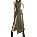 Goth Cyber Hooded Midi Dress for Women