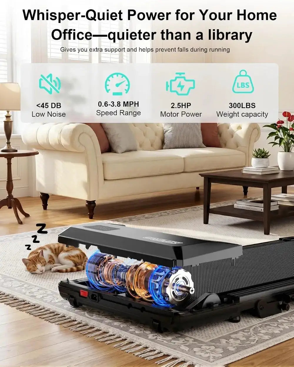 Walking Pad With 6% Incline, Under Desk Treadmill For Home Office, 3 In 1 Portable With Remote Control, 2.5HP Quiet, 300 Lbs Capacity