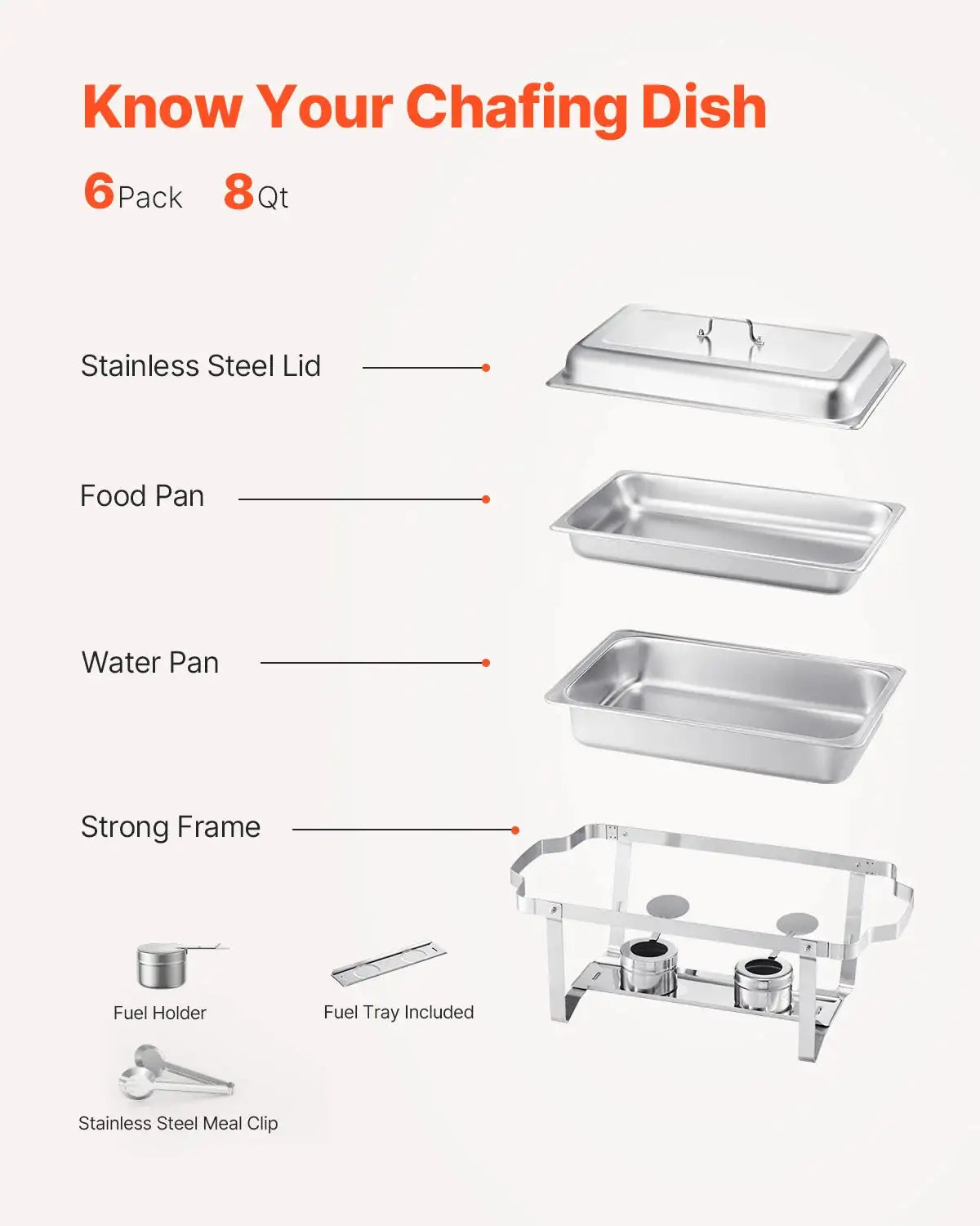 SucceBuy 8 Qt 4/6 Pack Chafing Dish Buffet Set Stainless Steel Chafer Rectangle Catering Warmer Server W/Lid Water Pan for Party
